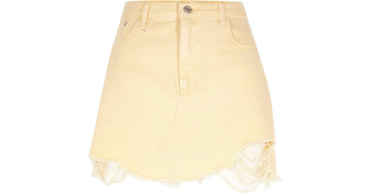 pastel yellow denim skirt