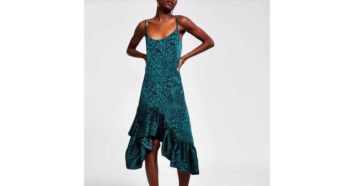 green leopard print slip dress