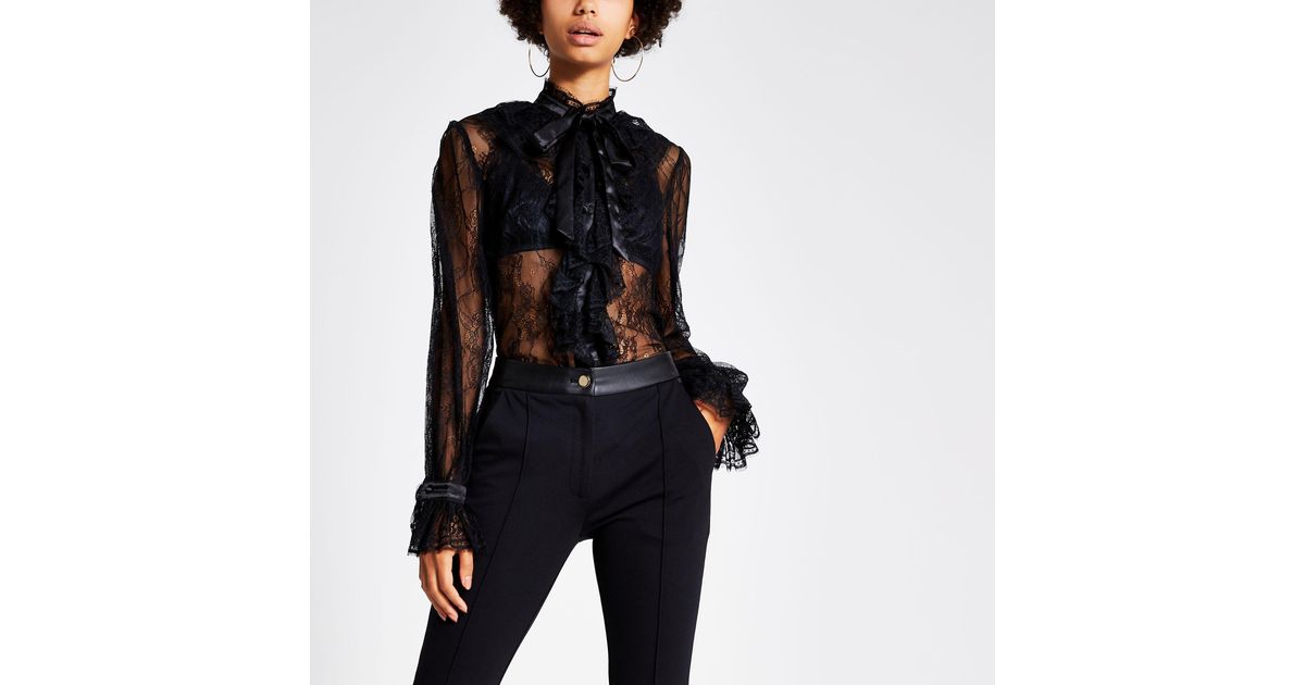 black lace ruffle blouse