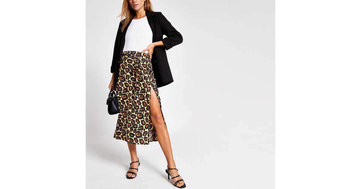 leopard print split skirt