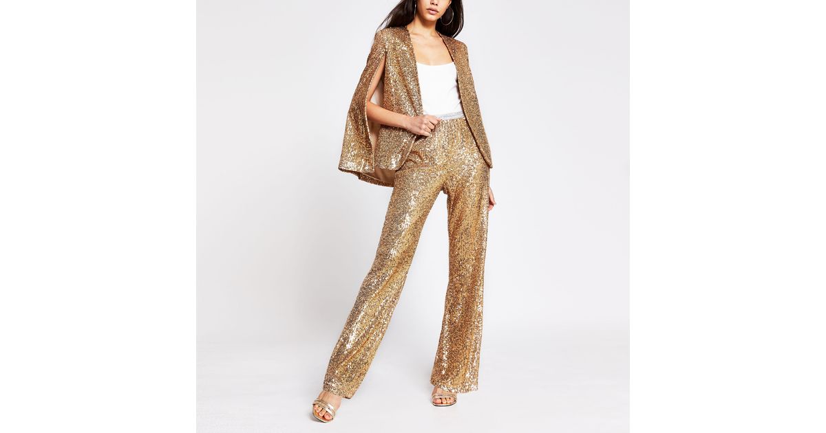 River Island Gold Sequin Trousers in 