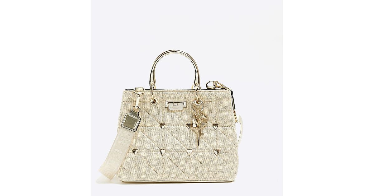 River Island Heart Quilted Tote Bag in Natural | Lyst