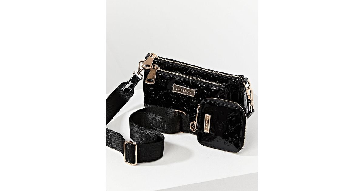 River Island Black Ri Monogram Embossed Cross Body Bag Lyst