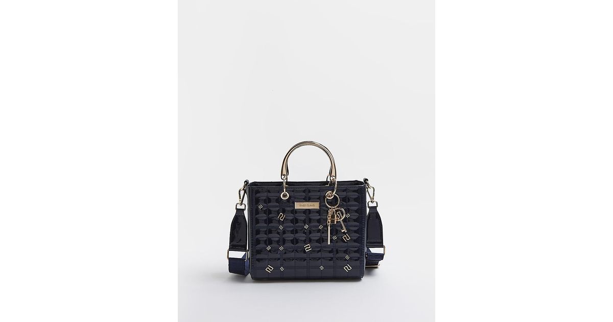 River Island Quilted Patent Tote Bag in Blue | Lyst