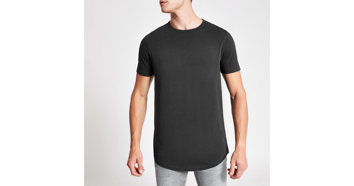 Black Regular Fit Curved Hem Longline 