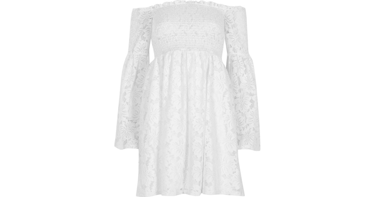 river island white lace bardot dress
