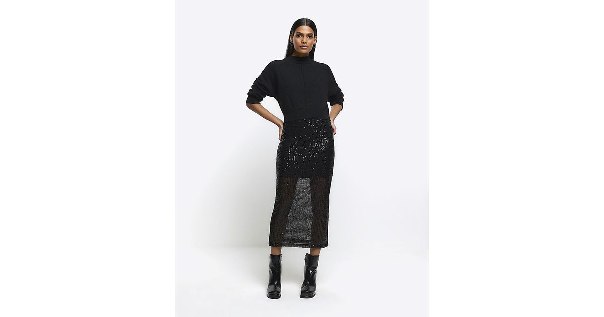 Black sequin skirt river island hotsell