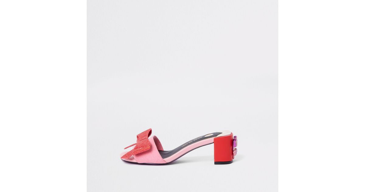 pink block heel mules