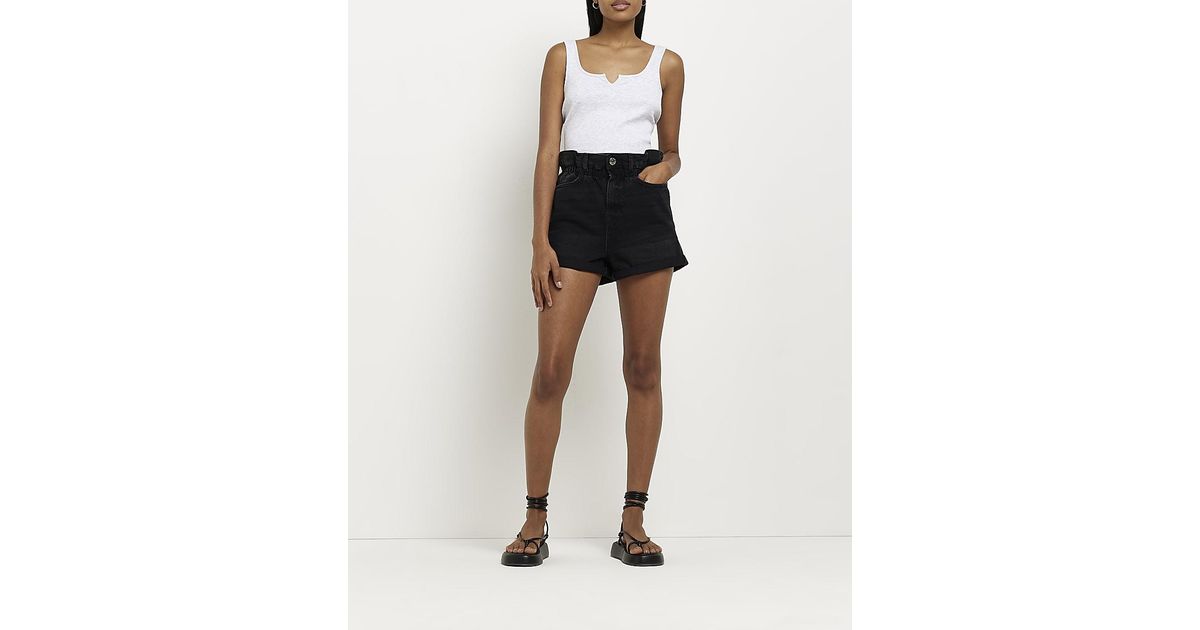 River Island Denim Paperbag Shorts in 