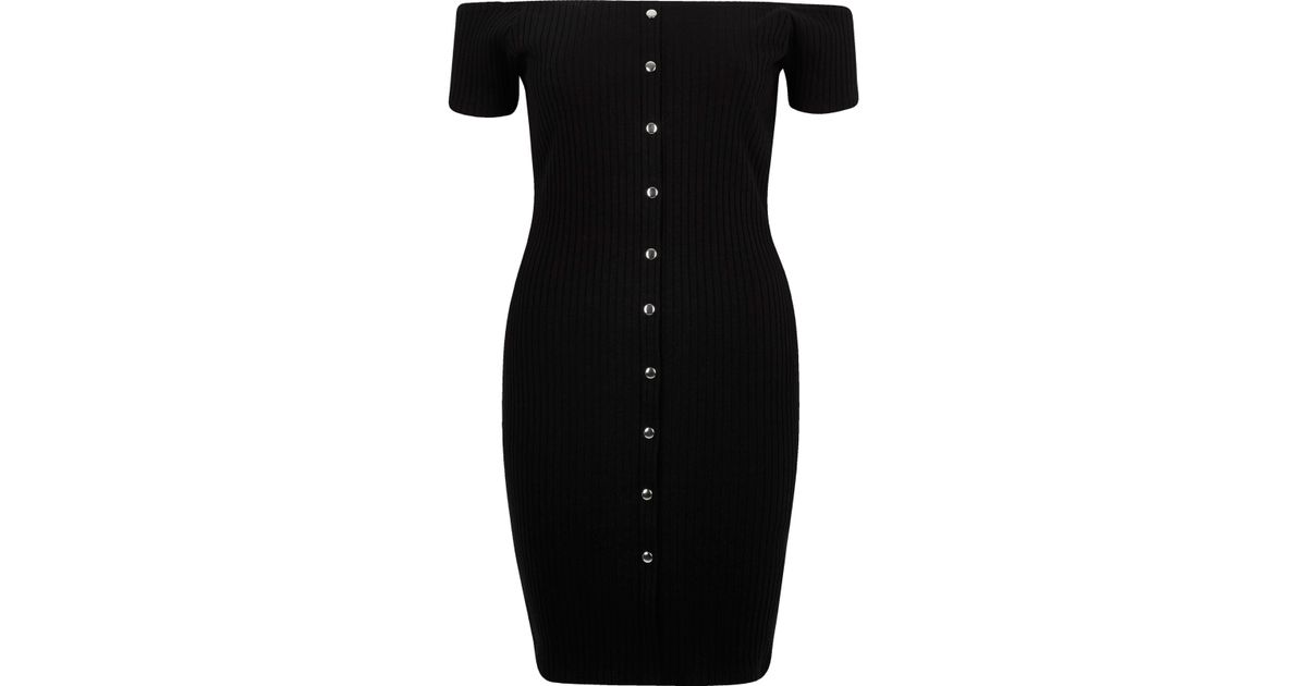 river island black ribbed dress
