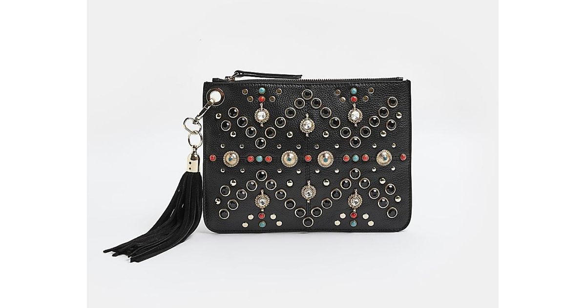 River Island Studded Clutch Bag in Black Lyst