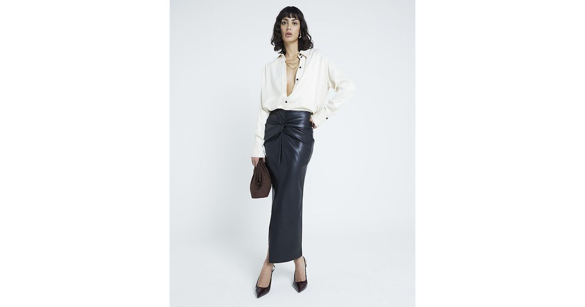 Faux leather midi skirt river island hot sale