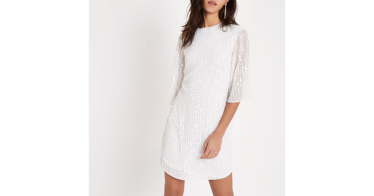 River Island White Sequin Swing Dress 