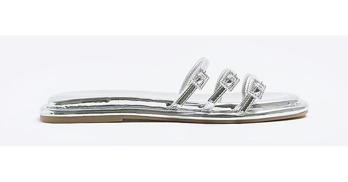 River Island Buckle Detail Flat Sandals in White | Lyst