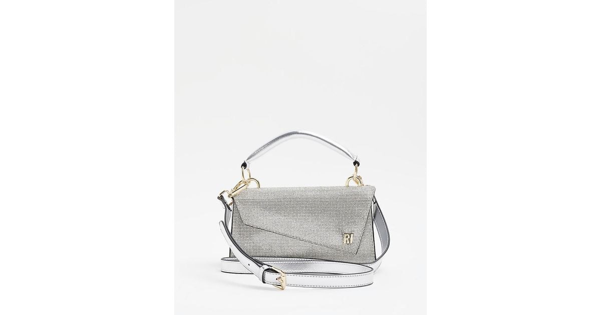 River Island Silver Diamante Cross Body Bag in Grey (Gray) Lyst