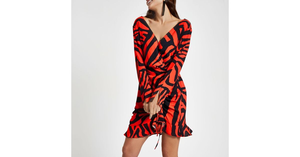River Island Synthetic Red Zebra Print Wrap Dress Lyst