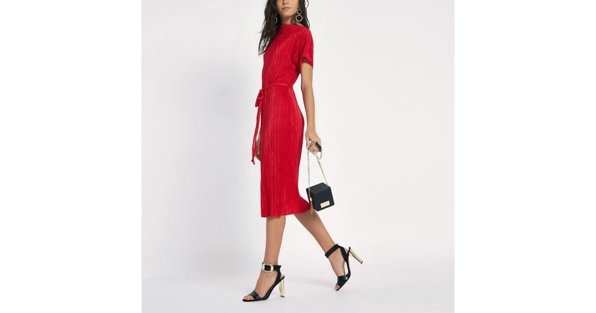 red plisse dress