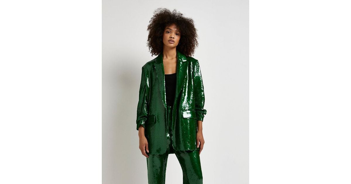 River Island Green Sequin Oversized Blazer Lyst