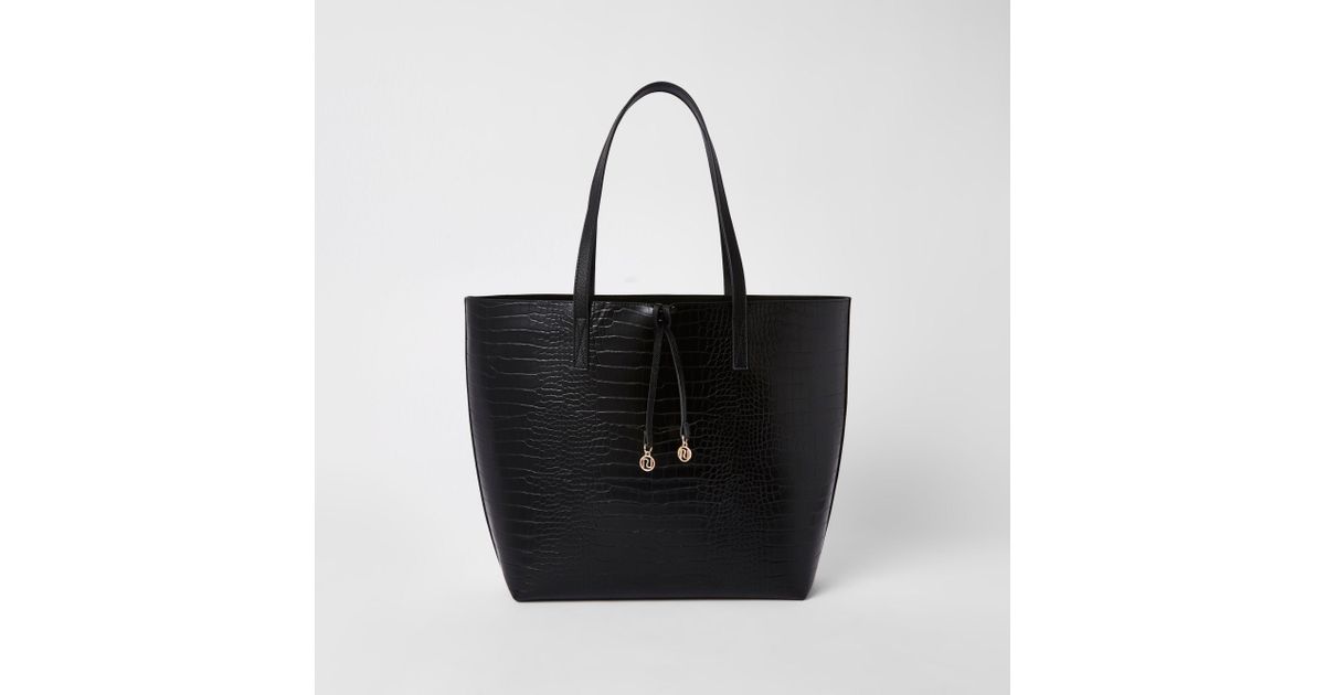 river island black croc bag