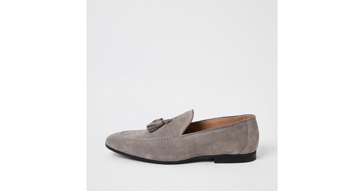 River Island Light Grey Suede Tassel Loafers in Gray for Men Lyst