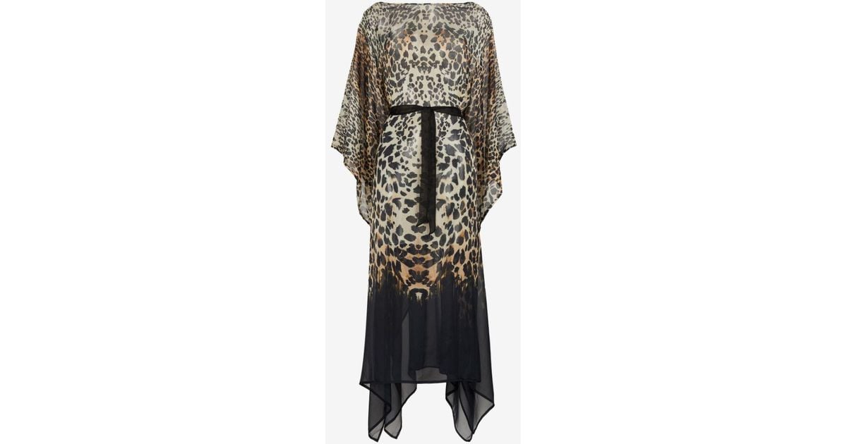 Roberto Cavalli Leopard-print Silk Kaftan Dress in Black - Lyst