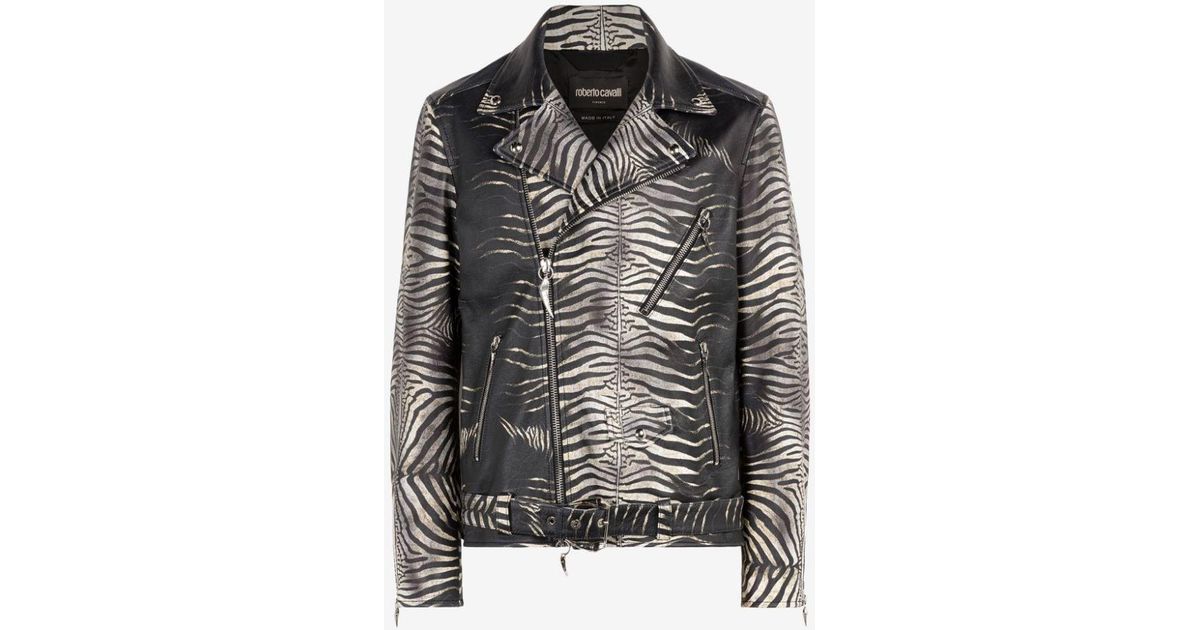 Roberto Cavalli Zebraprint Leather Jacket in Black for Men Lyst UK