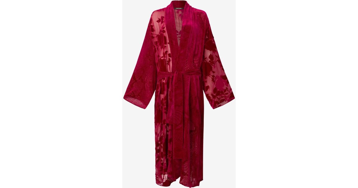 Roberto Cavalli Robe With Rose And Python Pattern in Red | Lyst