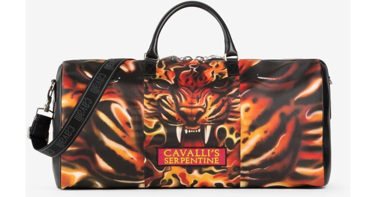 Roberto Cavalli Flame Lion-print Holdall in Black for Men Mens Bags Duffel bags and weekend bags 