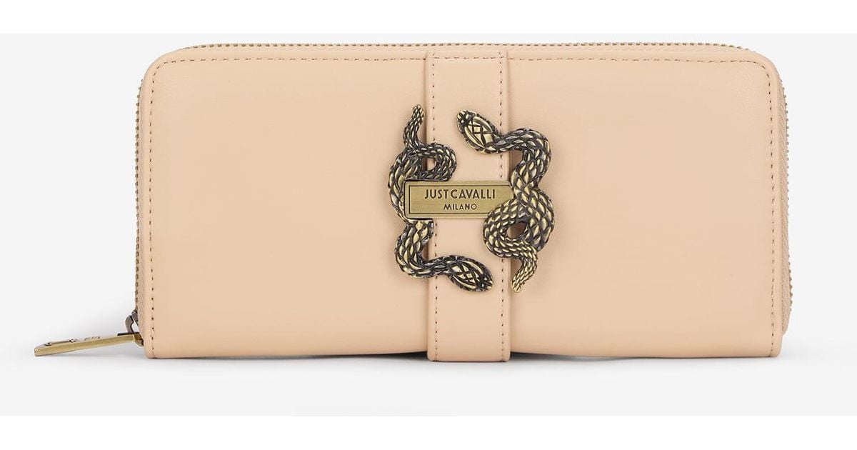 Front Zip Snake Roberto Cavalli Wallet With Snake Logo in Natural | Lyst UK