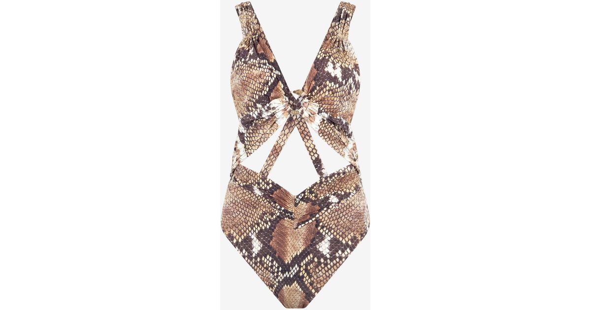 Roberto Cavalli Python Print One-Piece Swimsuit in White | Lyst