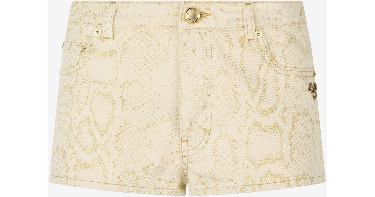 Roberto Cavalli Micro Shorts With Python Pattern in Natural | Lyst
