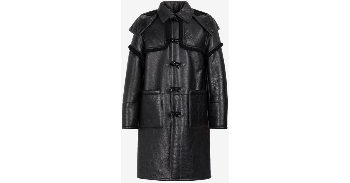 Roberto Cavalli Leather Duffle Coat in Black for Men | Lyst