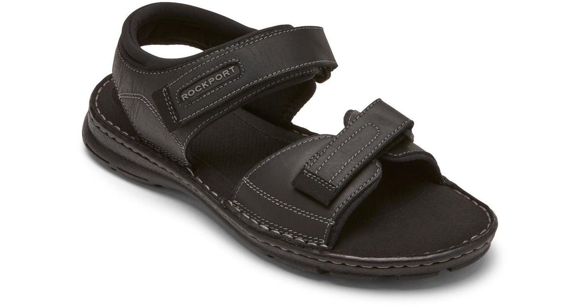 Rockport Leather Darwyn Quarterstrap Sandal in Leather Black (Black