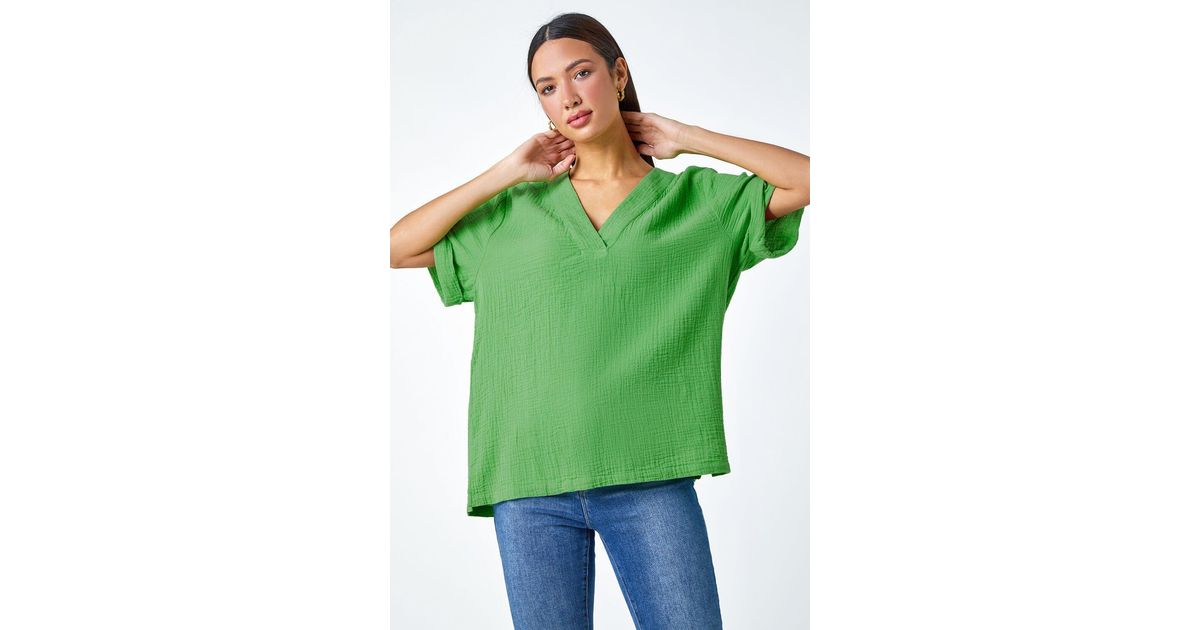 Roman Green Textured Cotton Relaxed T-shirt