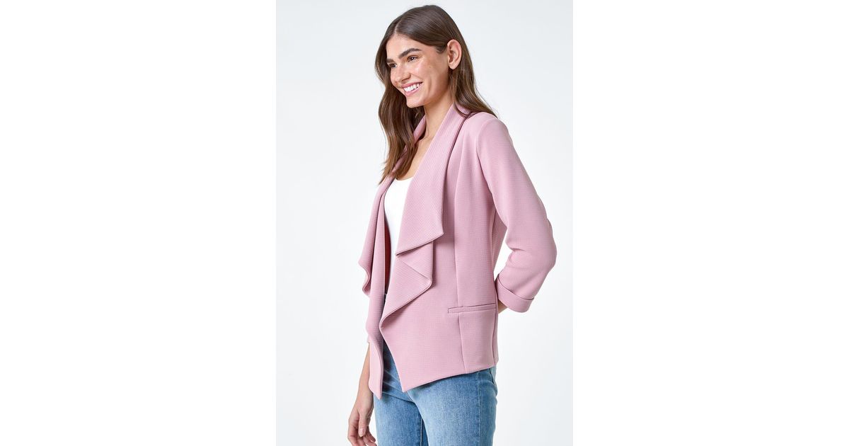 Roman 3/4 Sleeve Textured Waterfall Front Jacket in Pink Lyst UK