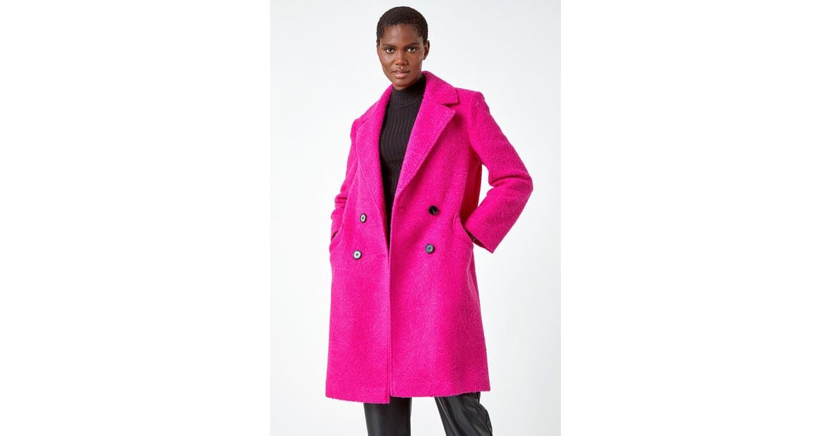 Roman Relaxed Double Breasted Boucle Coat in Pink Lyst UK
