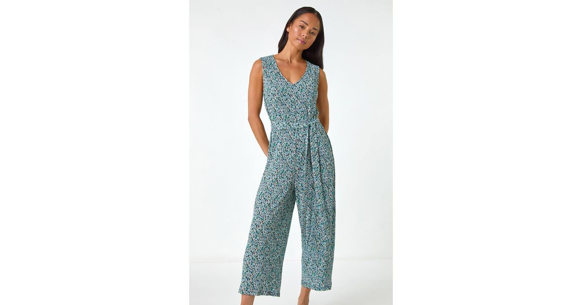 Roman Petite Ditsy Crinkle Crop Jumpsuit in Blue Lyst UK