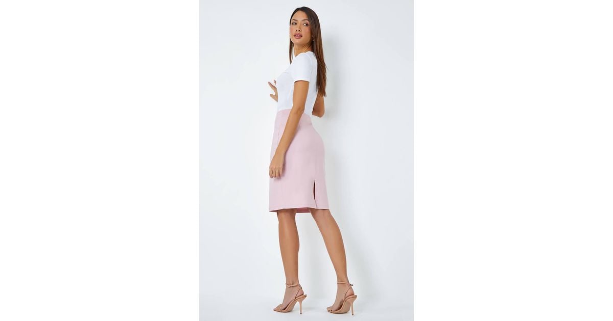 Pink elastic waist pencil skirt hotsell