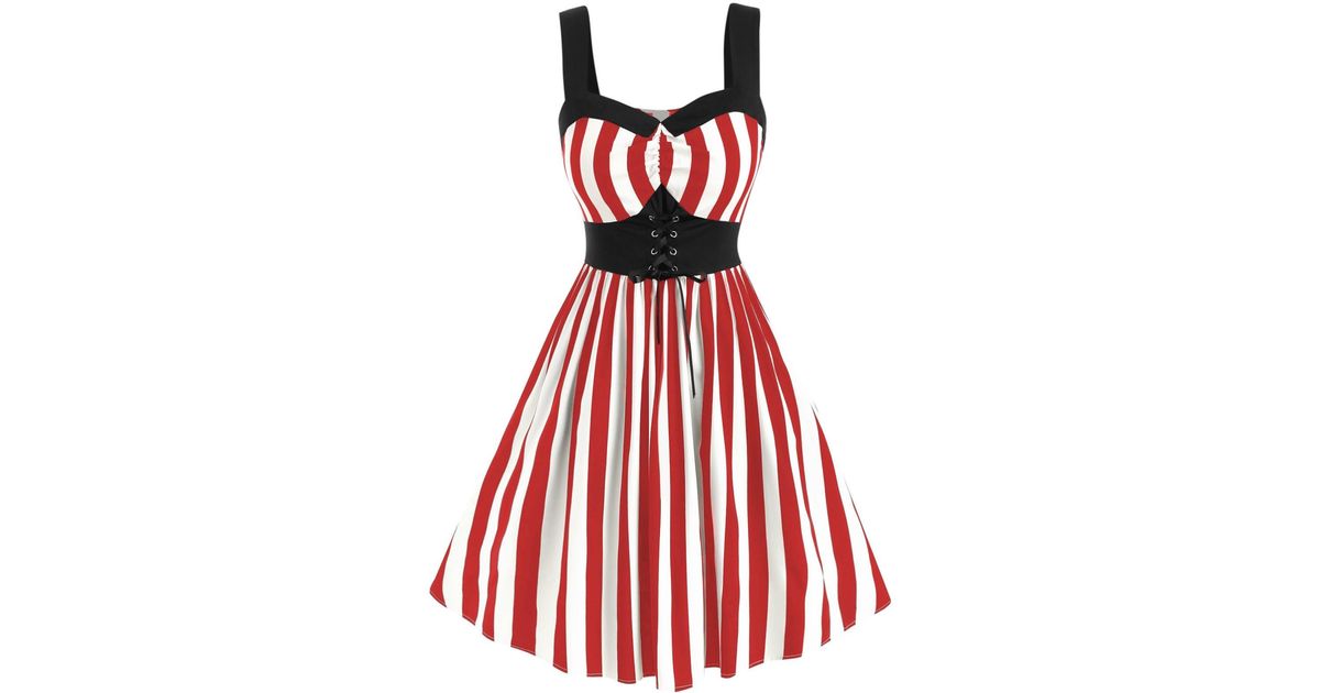 Rosegal Synthetic Plus Size Lace Up Striped Vintage Dress In Ruby