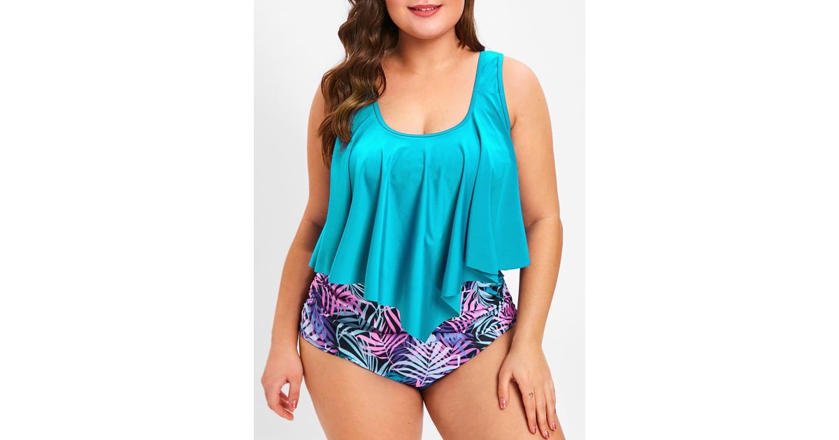 ROSE GAL Womens Plus Size Scoop Neck Natural Waist Leaves Print Tankini Set