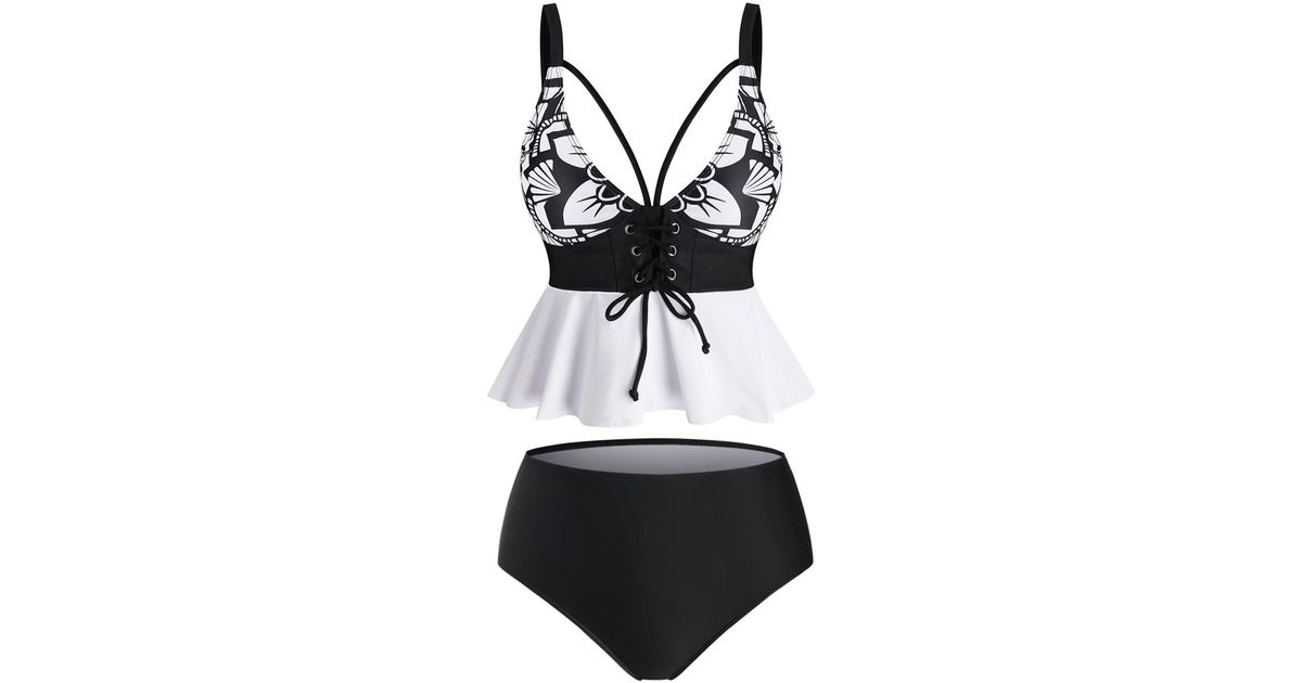 black lace peplum swim dress