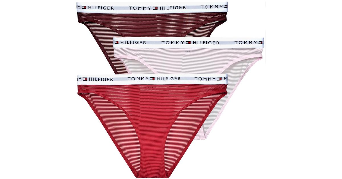 Tommy Hilfiger Knickers panties 3 Pack Mesh Bikini X3 in Red Lyst UK