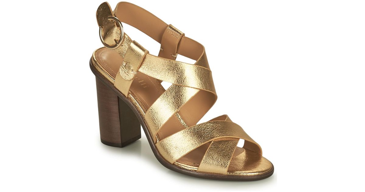 Minelli Leather Thiya Sandals in Gold (Metallic) | Lyst UK