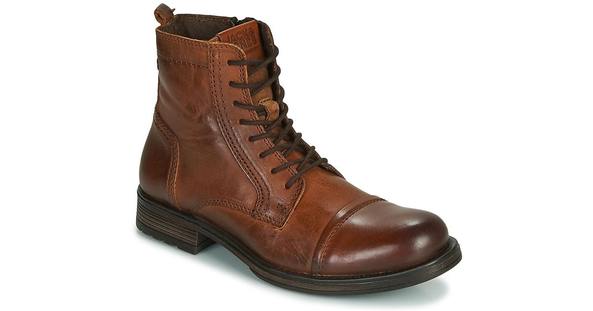 Jack & Jones Men's Leather 'russell' Lace Up Boots in Brown for Men