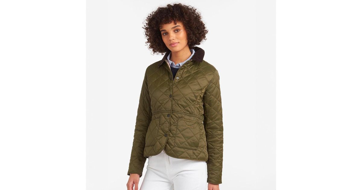 Barbour Deveron Quilted Jacket Olive / Pale Pink in Green Lyst