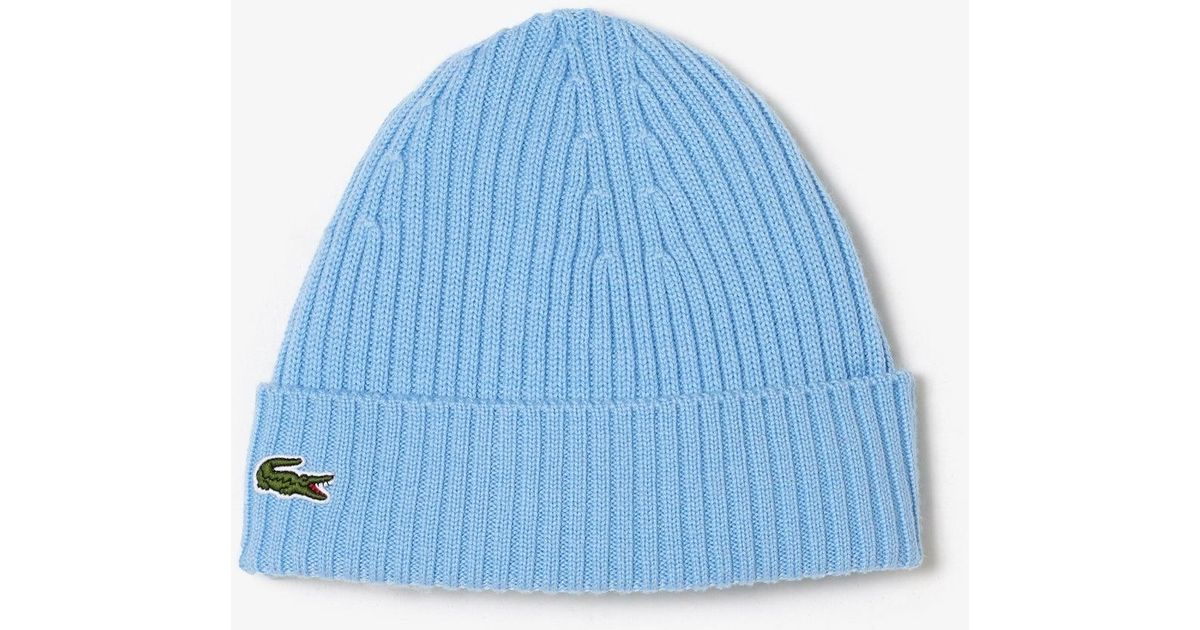 Lacoste Unisex Ribbed Wool Beanie Pastel Blue | Lyst