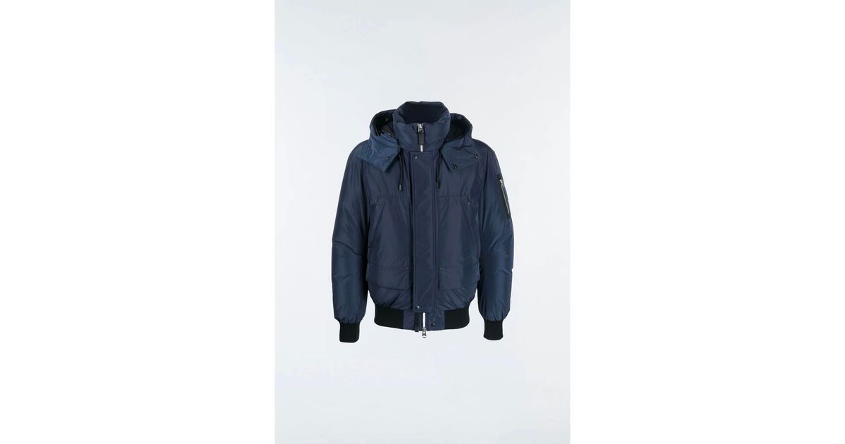 Mackage Viggo Classic Down Bomber Jacket With Removable Hood Navy in