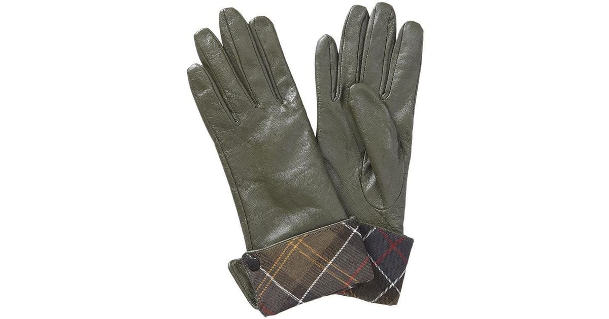 Barbour Lady Jane Leather Gloves Olive Classic in Green Lyst