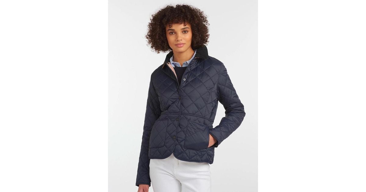 Barbour Deveron Quilted Jacket Navy/pale Pink in Blue Lyst UK