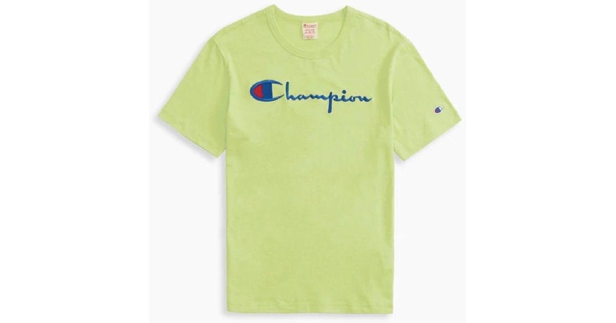 Champion Script Logo Crew Neck T Shirt Green Confection Lyst